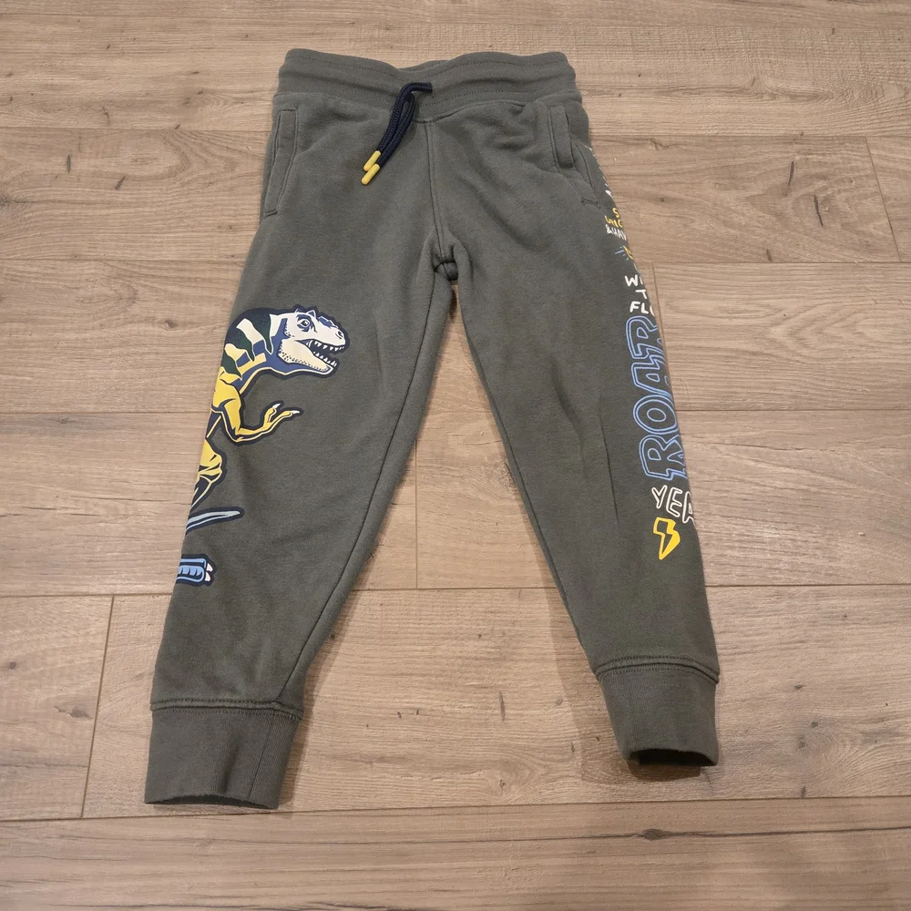 Toddler boys French Terry green dinosaur Joggers adjustable waist size 4